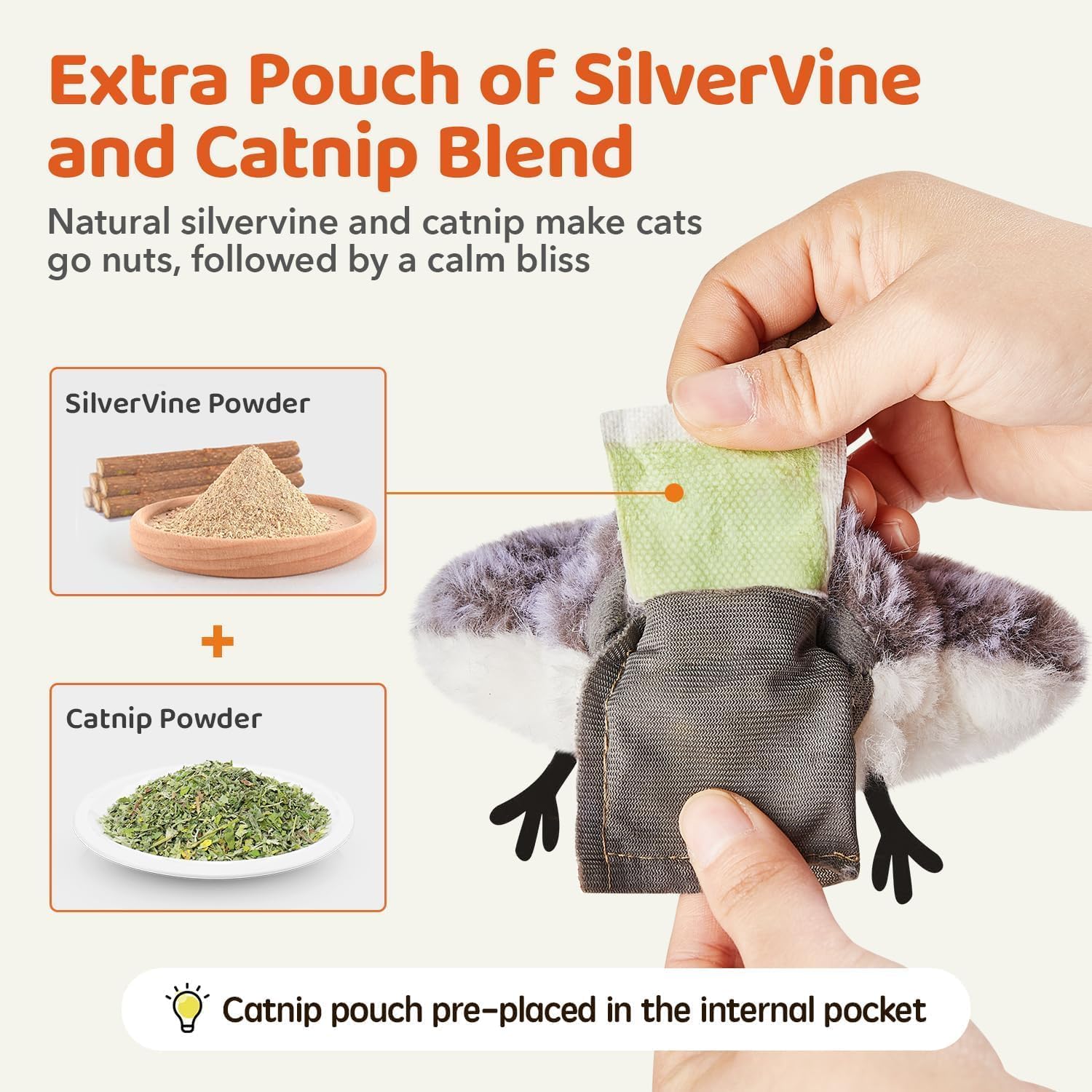 Potaroma Cat Toys Flapping Bird (No Flying), Lifelike Sandpiper Chirp Tweet, Rechargeable Touch Activated Kitten Toy Interactive Cat Exercise Toys for All Breeds Cat Kicker Catnip Toys 4.0" - Image 7