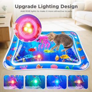 Alternative view of New Multi-Color Lighted Cat Water Mat,Thickened Anti-Scratch Leak Proof Cat Water Sensor Play Mat with Floating Fish,Interactive Cat Toy for Indoor Cats to Swatting,Exercise,Hunting,Kitten Toys