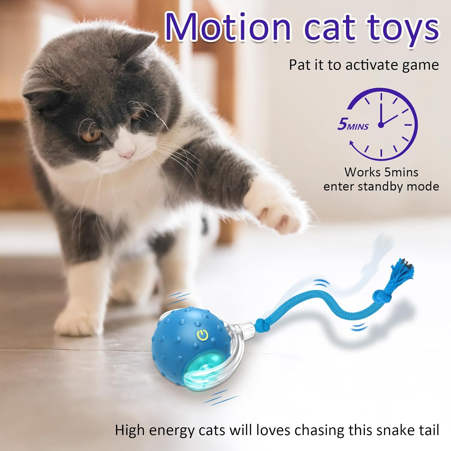 Interactive Cat Toys Ball for Indoor Cats Fast Rolling on Carpet, Chirping & Motion Activate Cat Toys (Blue) - Image 3