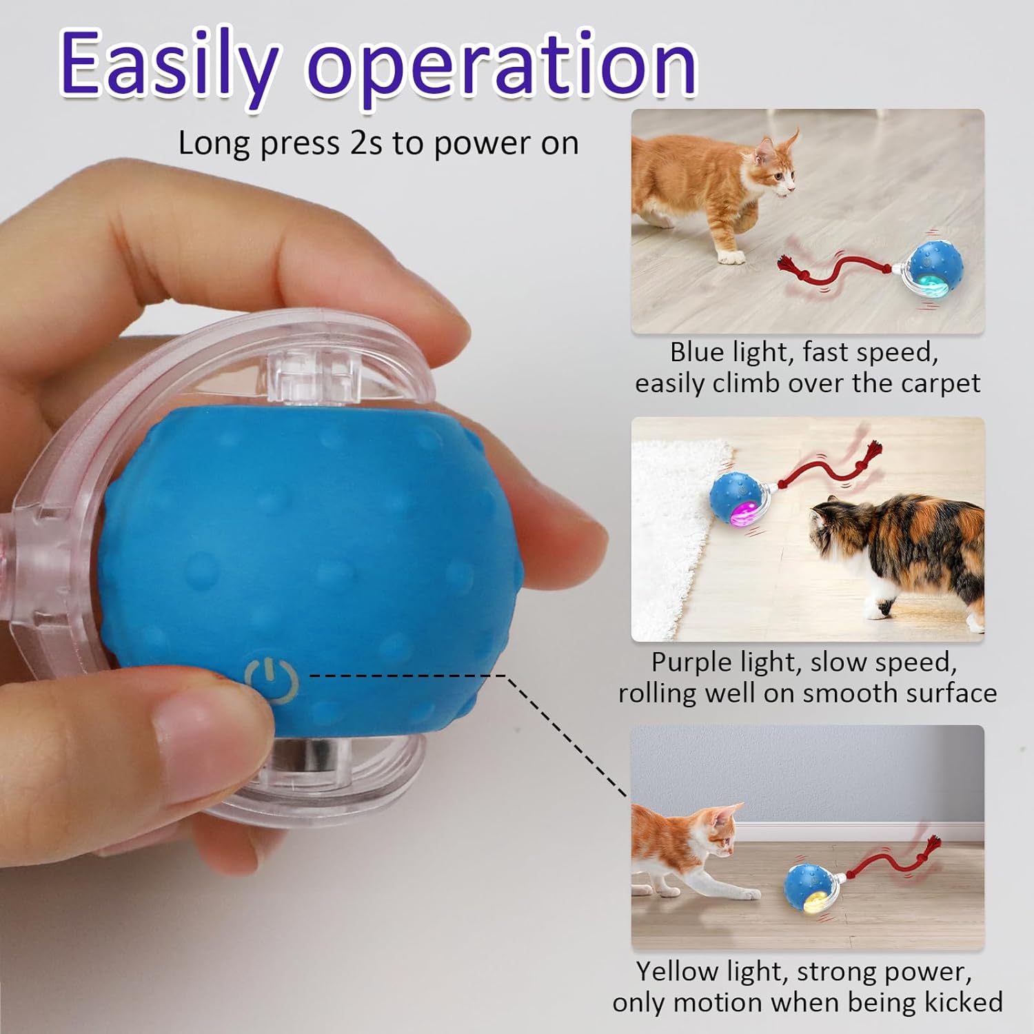Interactive Cat Toys Ball for Indoor Cats Fast Rolling on Carpet, Chirping & Motion Activate Cat Toys (Blue) - Image 4