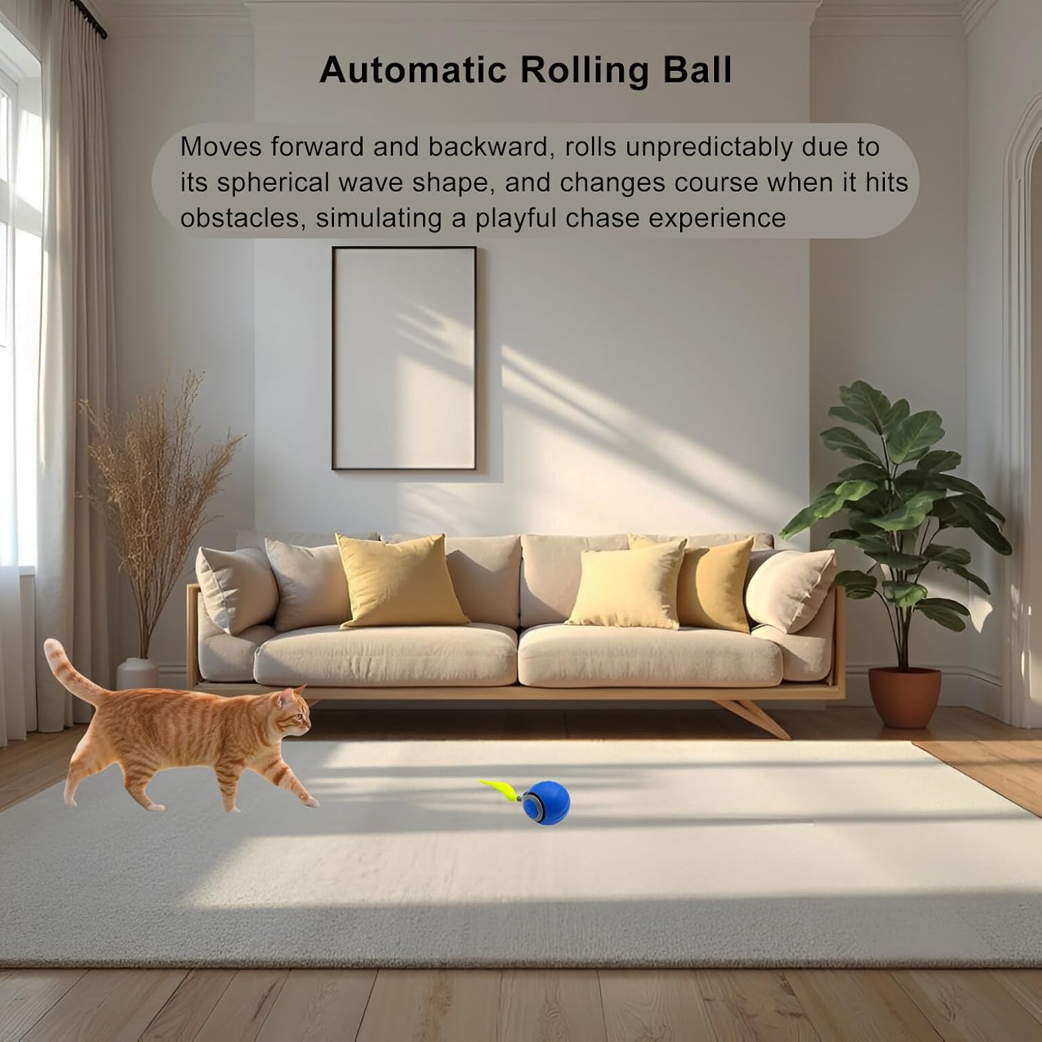 Speedy Ball 2.0 with Tail, Interactive Toys for Bored Indoor Cats Enrichment Pounce Pal, Automatic Rolling Ball Exercise, Turbo Self Play Moving Kitten Deluxe Toy 3.0, Electronic Ultra Pet Chase Mouse - Image 2