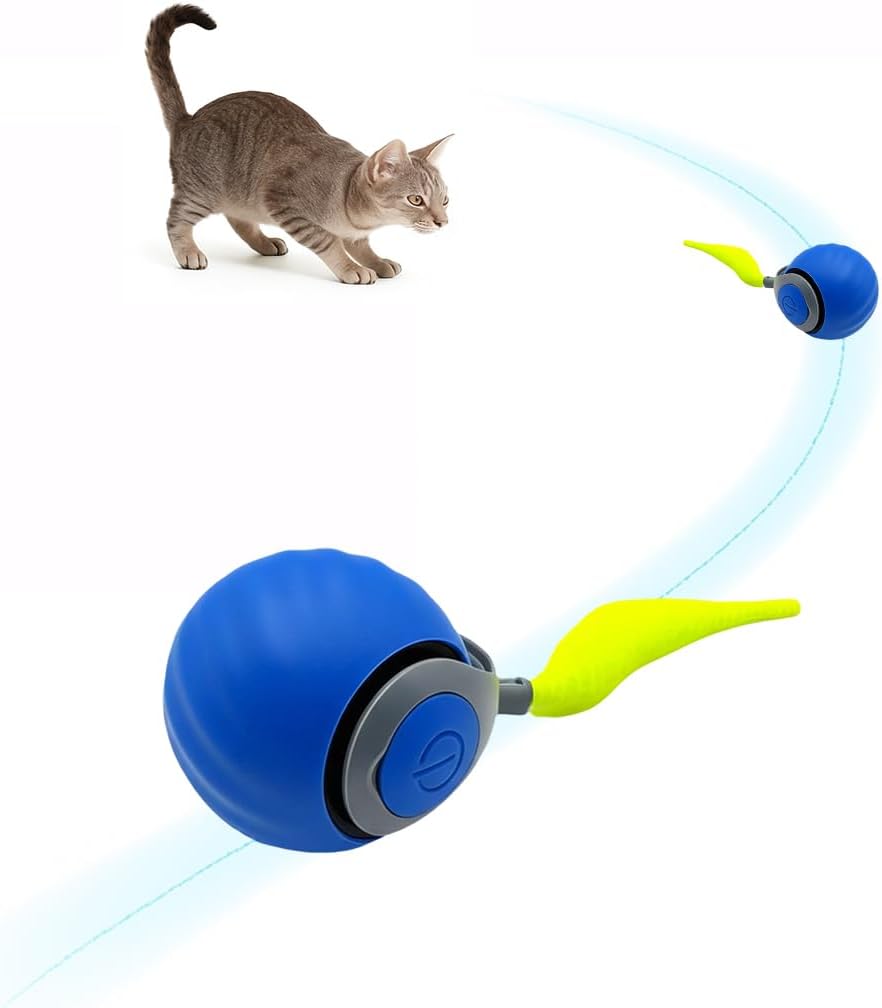 Speedy Ball 2.0 with Tail, Interactive Toys for Bored Indoor Cats Enrichment Pounce Pal, Automatic Rolling Ball Exercise, Turbo Self Play Moving Kitten Deluxe Toy 3.0, Electronic Ultra Pet Chase Mouse