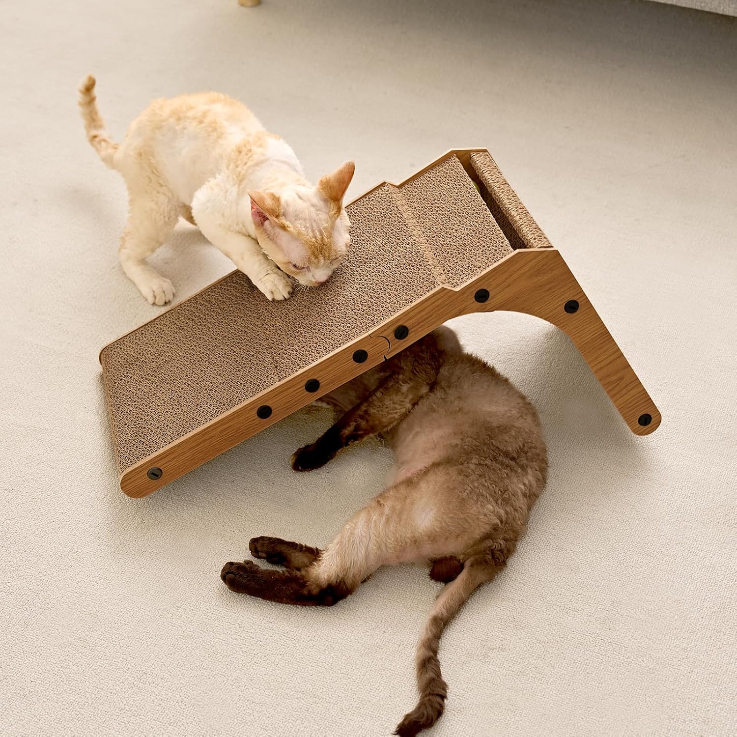 EHEYCIGA Cardboard Cat Scratcher for Indoor Cats, 26.8 Inch L Shaped Vertical Cat Scratching Board with Ball Cat Toy, Large Cat Scratcher Pad, Brown - Image 3