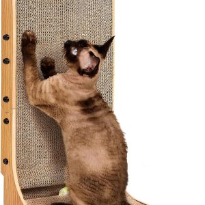 EHEYCIGA Cardboard Cat Scratcher for Indoor Cats, 26.8 Inch L Shaped Vertical Cat Scratching Board with Ball Cat Toy, Large Cat Scratcher Pad, Brown