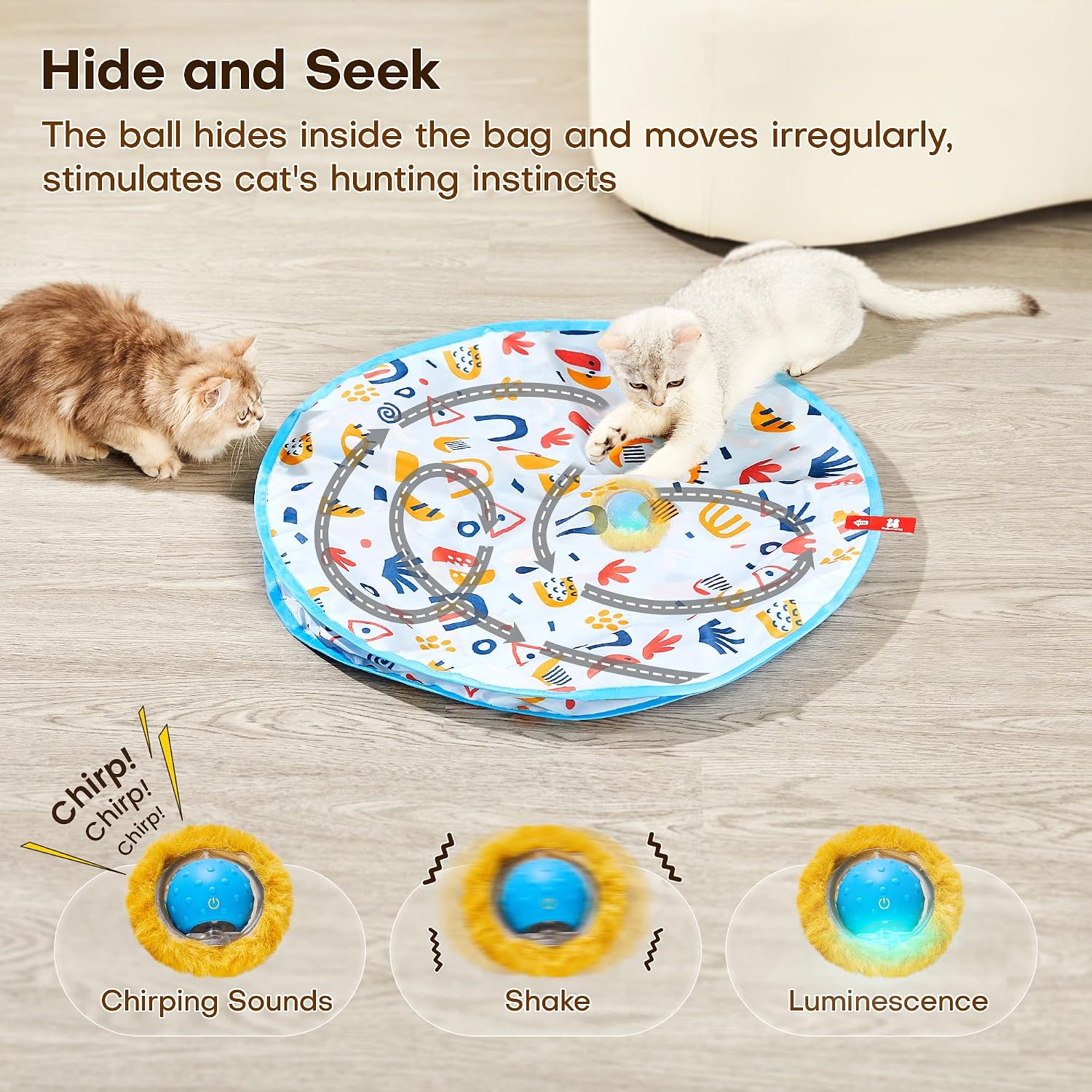 Potaroma Interactive Cat Toys, Fast Moving Ball in Play Mat, Automatic Motion Activated Ball Hide and Seek for Indoor Exercise Kicker, Animal Squeaky, 28 Inch Mat - Image 3