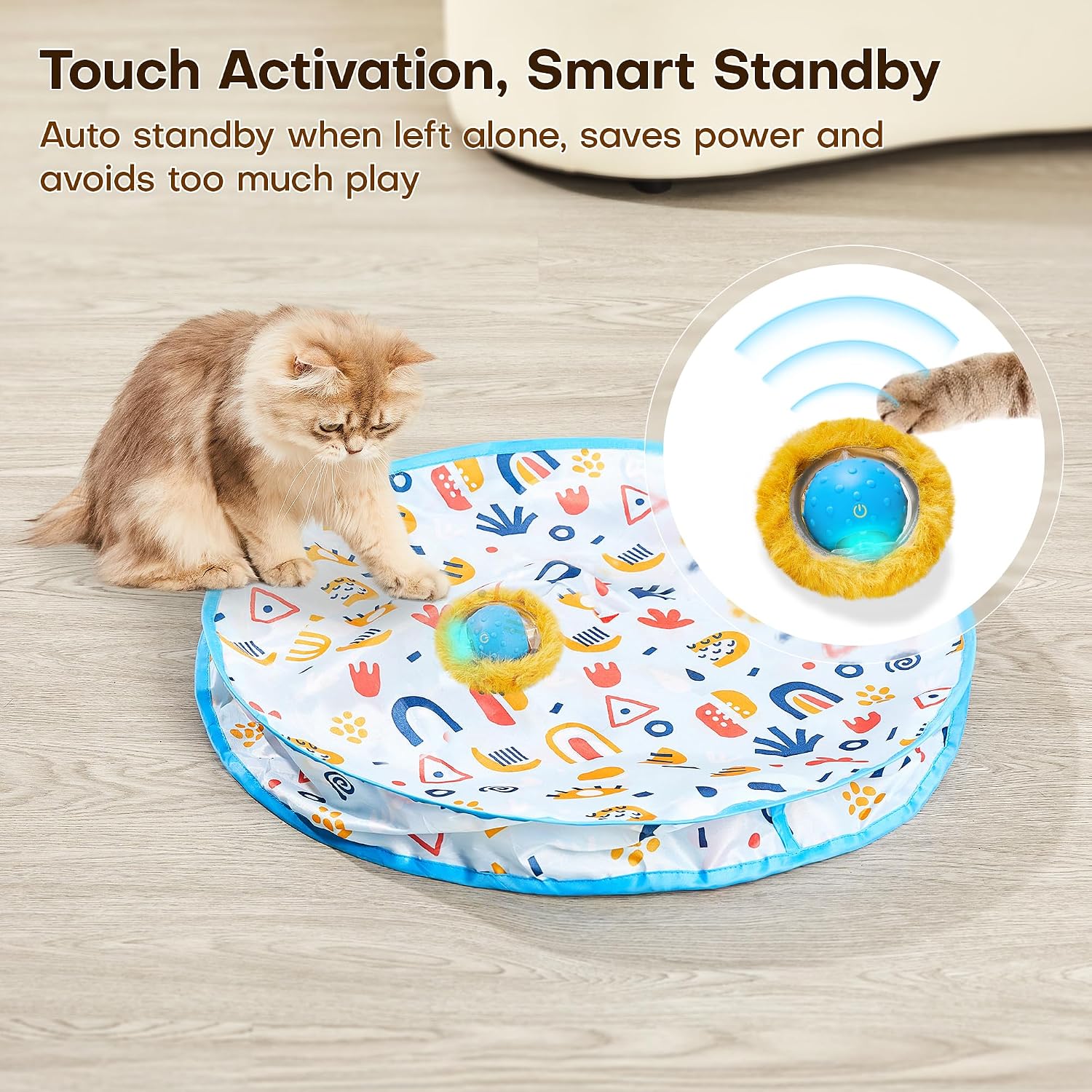 Potaroma Interactive Cat Toys, Fast Moving Ball in Play Mat, Automatic Motion Activated Ball Hide and Seek for Indoor Exercise Kicker, Animal Squeaky, 28 Inch Mat - Image 5