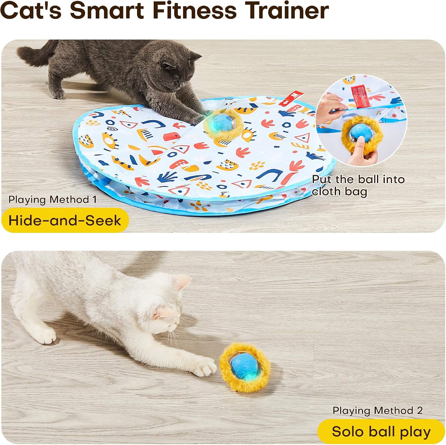 Potaroma Interactive Cat Toys, Fast Moving Ball in Play Mat, Automatic Motion Activated Ball Hide and Seek for Indoor Exercise Kicker, Animal Squeaky, 28 Inch Mat - Image 2